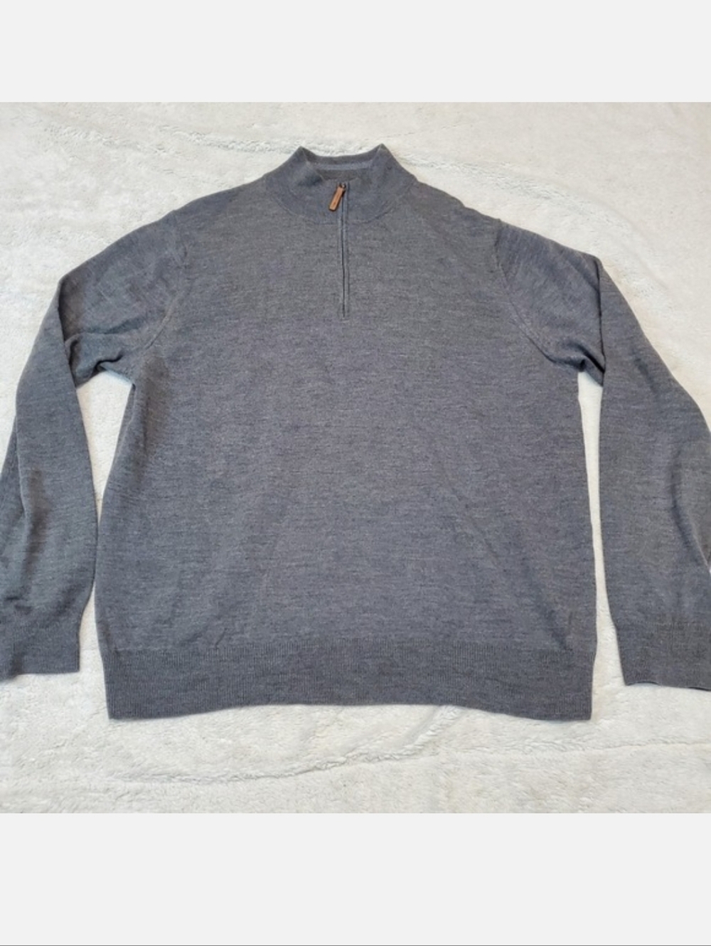 Nordstrom Gray 1/4 Zip Casual Cozy Classic‎ Boho Basic Merino Wool Sweater Men L